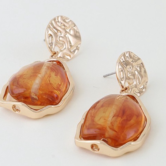 Gold Brown Abstract Marble Stone Earrings (5035) - Picture 2 of 3